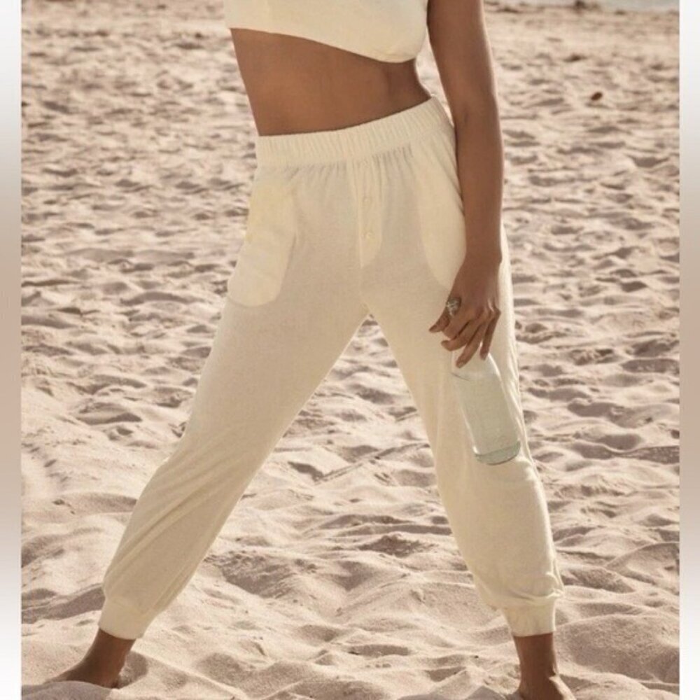 ANTHROPOLOGIE Sunday In Brooklyn Terry Cloth Joggers Yellow Size XL NEW